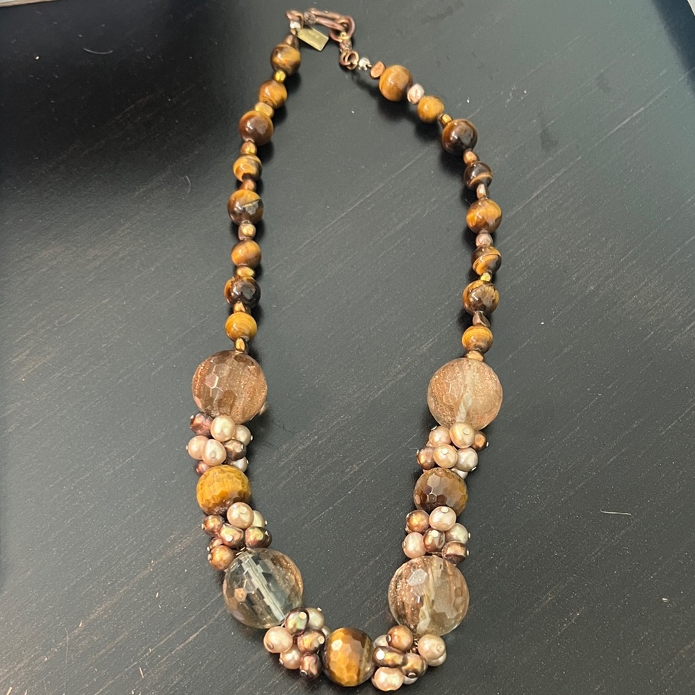 Handcrafted Brown and Gold Beaded Statement Necklace